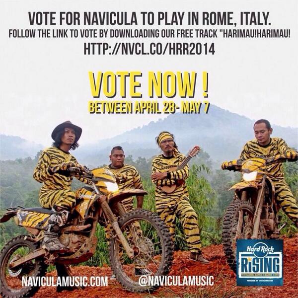 Vote <a href="/naviculamusic/">Archipelago Rebels</a> untuk manggung di Italia &amp; kamu gratis download Harimau! Harimau!,...  tmi.me/1eeYwb