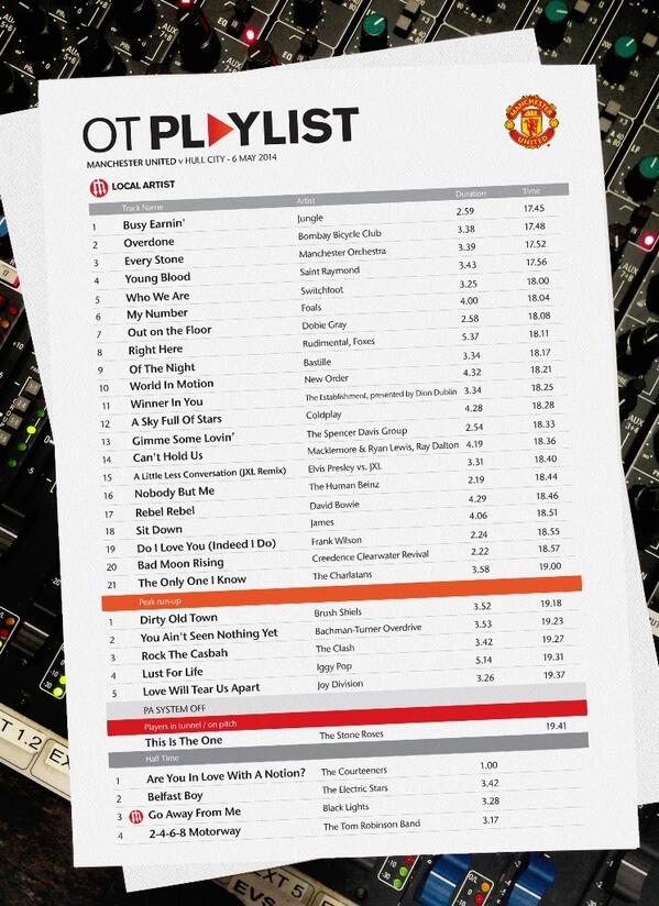 ManUtd's tweet photo. New Order, The Charlatans &amp; some classic Joy Division are on the #otplaylist for this season’s final home game. #mufc http://t.co/rnLtkMm6BX
