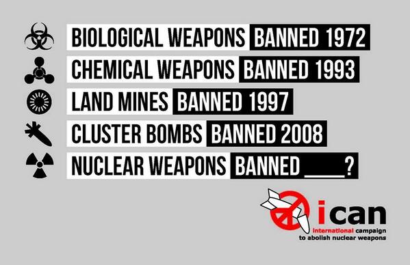 nuclearban's tweet photo. Already banned: biological &amp; chemical weapons, landmines &amp; cluster bombs. It's time to ban #nuclearweapons. #NPT2014 http://t.co/qcbNxDS4Z1