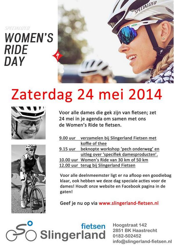 Zaterdag 24 mei Women's Ride bij Slingerland Fietsen. Meld je aan via : bit.ly/1ineHmA #womensrideday