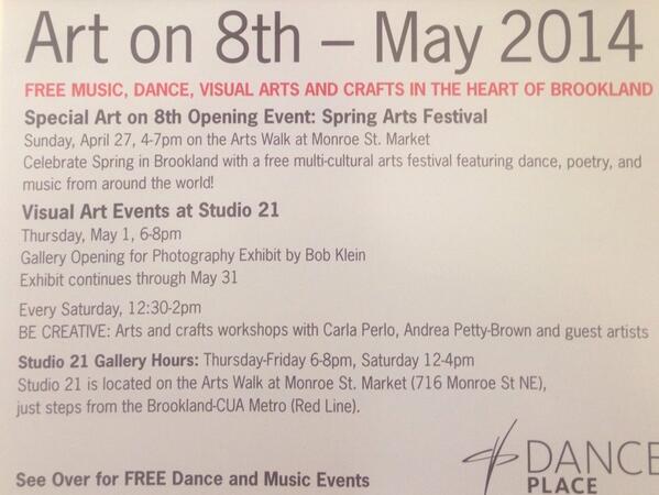 MadeinBrookland's tweet photo. Dance place's Art on 8th May Schedule: http://t.co/gSZnUKB8h0