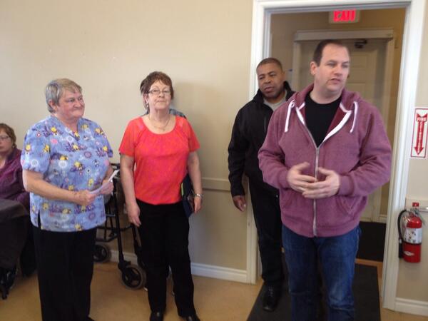 HRM councillor Brad Johns stopped in to drop off a cheque and the media was there for <a href="/StephenAGough/">Stephen Gough</a> #BeaverBank