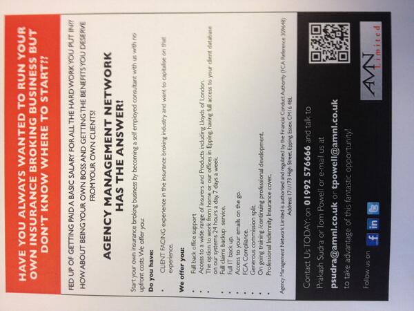 04powellm's tweet photo. @AMNLimted are Looking for Self Employed Insurance Consultants. Do not miss out on this great oppertunity RETWEET :) http://t.co/VYzOqqVX3i