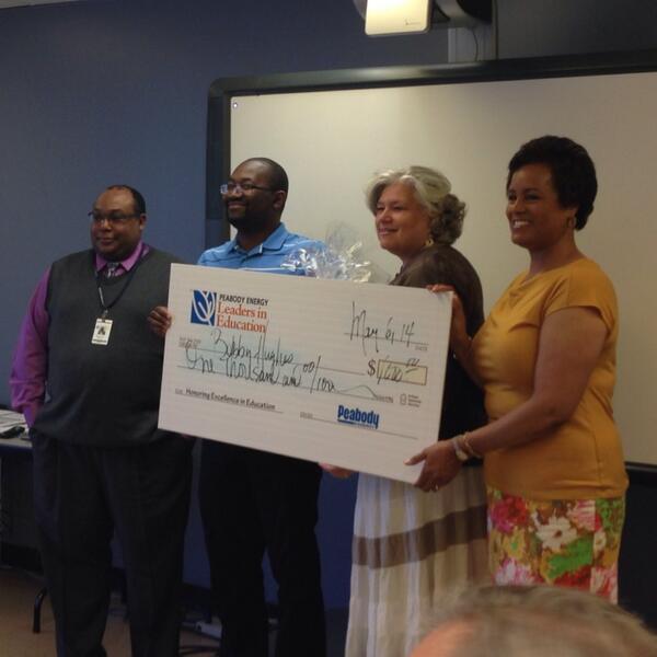 <a href="/peabodyenergy/">Peabody</a> honors <a href="/bobhugsci/">Bobby</a> @normandysd Science Coord w/ Peabody Energy Leader in Edu Award. #normandystrong