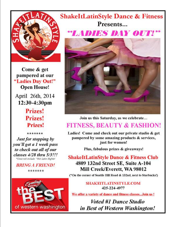 ShakeLatinStyle's tweet image. We're having a "Ladies Day Out!" this Sat 4/26!  Bring your girlfriends &amp;amp; show them your "Happy, Sexy, Secret" place!