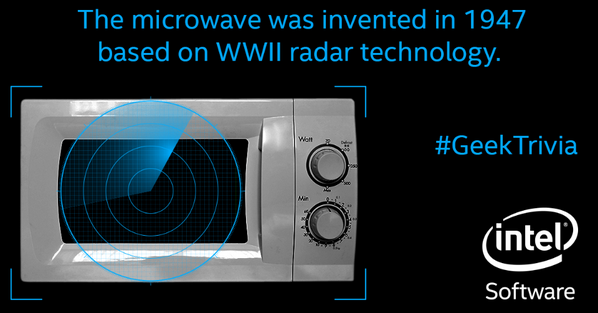 inteldevs's tweet photo. The microwave was invented in 1947 based on WWII radar technology. #GeekTrivia http://t.co/oJ6Trdkloh