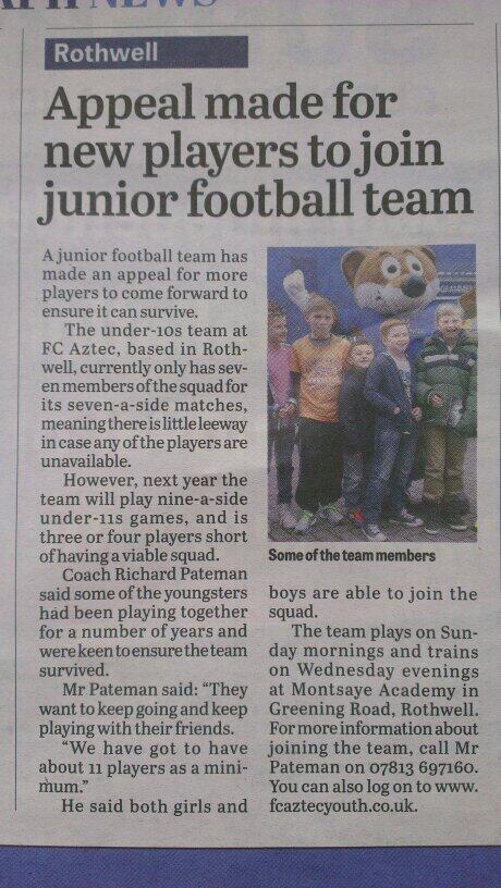 FC_Aztec's tweet image. Under 10 Warriors in this week's @NTelegraph 
(Thanks @HuwSilkNT)