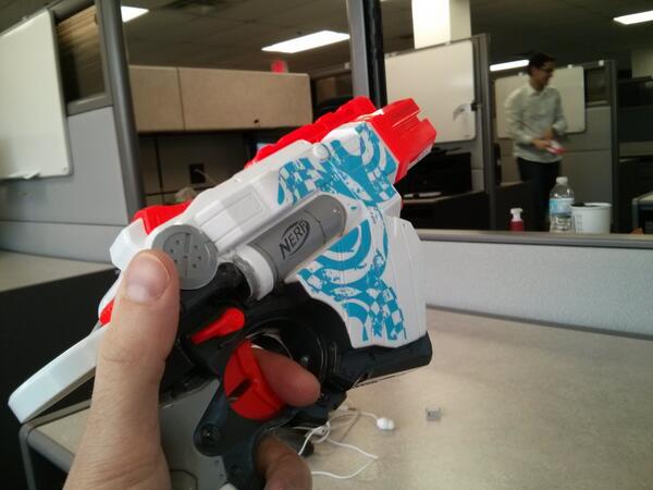 jacquimurphy's tweet image. Seriously! #ISignedUpForThis? MT: @AuvikNetworks: Nerf war in the new Auvik office. Team: #GivePeaceAChance!