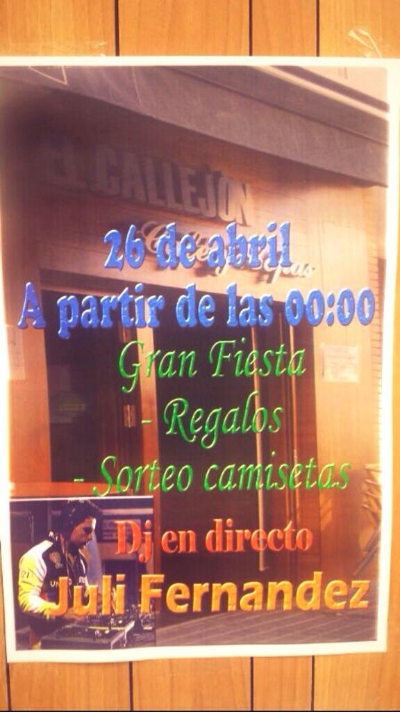 TheJulifast's tweet photo. Si sales este sábado y te apetece escuchar lo ultimo de #electrolatino, pasate por @CALLEJON_Torde, FIESTÒN! http://t.co/kN0IaGyOic