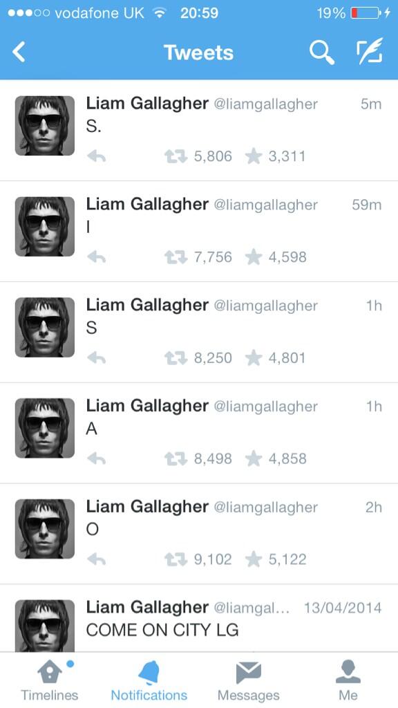 Terraces_Store's tweet photo. @liamgallagher tweets tonight! #oasis #oasisreunion possibly? #liamgallagher http://t.co/F8WJ9pSrtA
