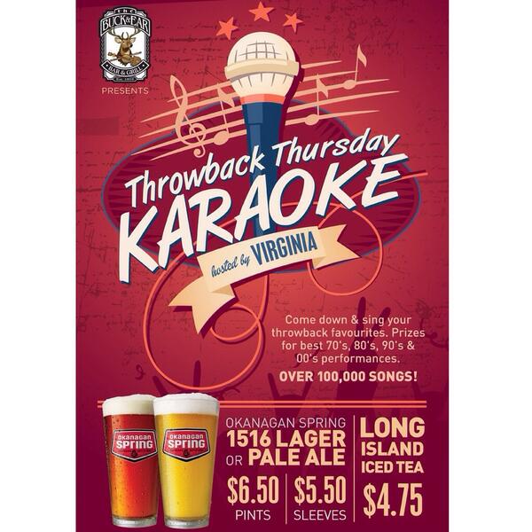 Get out to <a href="/buckear/">The Buck and Ear</a> tonight for #Karaoke #throwbackthursday! 9-1am No Cover $4.25 shots. <a href="/Steveston/">Steveston</a> #Vancouver