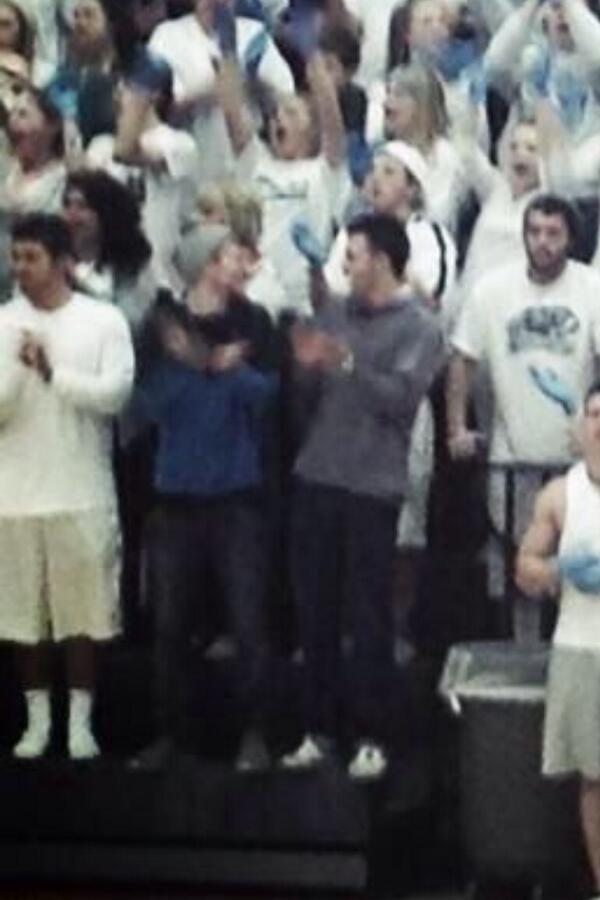 andrewterryd's tweet image. Lookin through the picture of our student section senior year, find @KevinPField &amp;amp; @Treeshay5 havin a moment! #memory