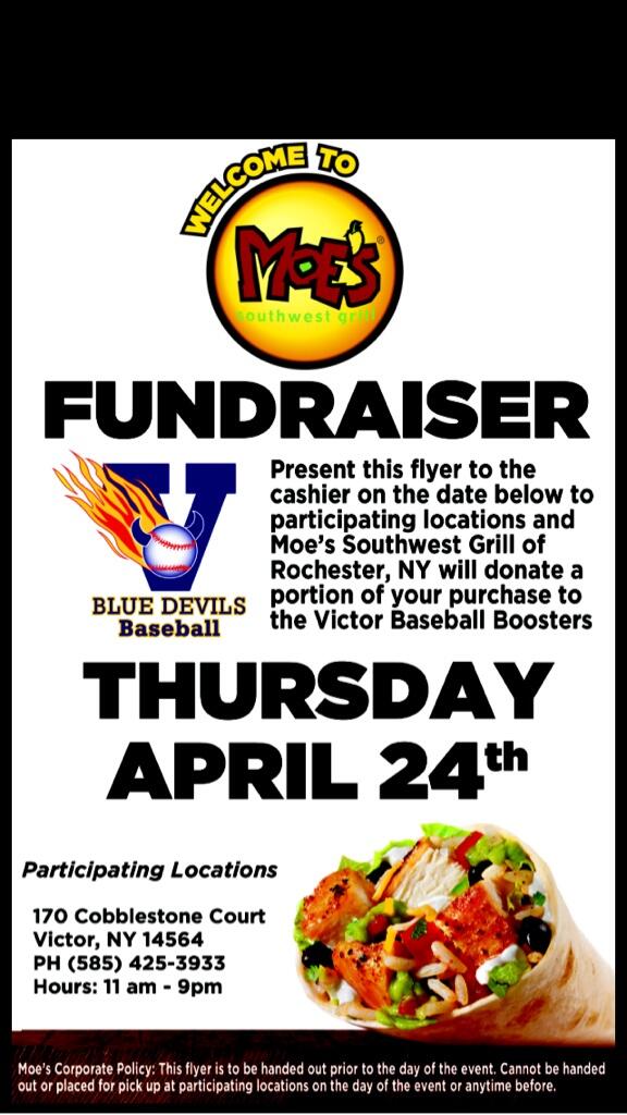 Try to make it to Moe's tonight for dinner for the Victor Baseball fundraiser! #RT