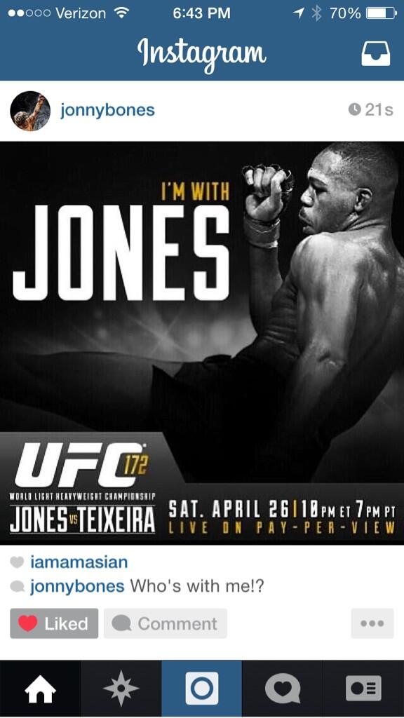 I'm with @JonnyBones #JonesVSTeixeira #UFC172