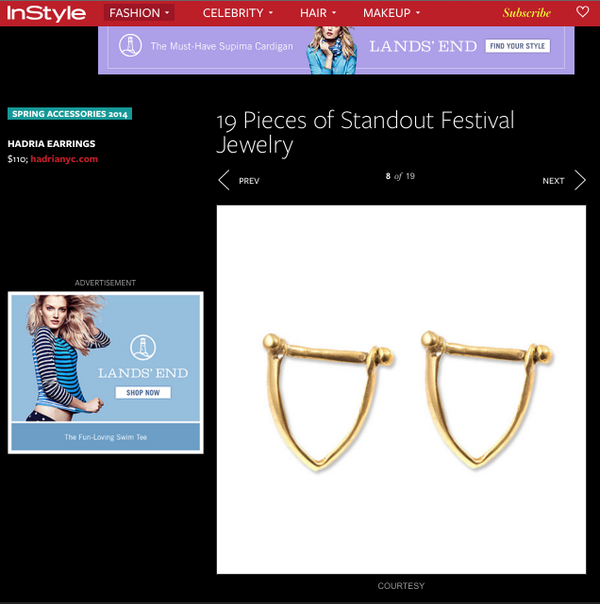 Thanks <a href="/InStyle/">InStyle</a> for including the Buckler Bar Earring in your roundup on 19 pieces of standout festival jewelry!