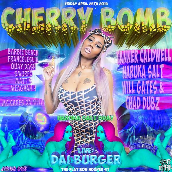 CountContessa's tweet photo. TONIGHT #CHERRYBOMB W @DaiBurger LIVE!!!!!!!!!! <3 @TheFlatBKNY SPECIAL GUEST @TannerCaldwell_ &amp; @HARUKASALT_999 BDAY http://t.co/UQfKR1ICH5