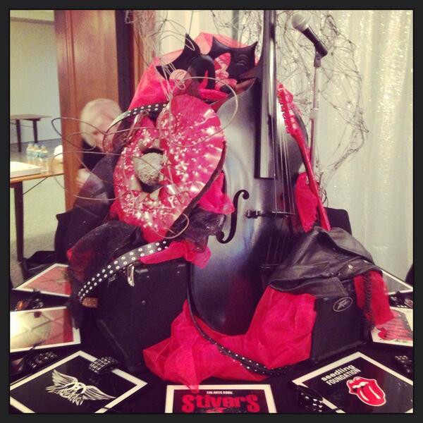 ArtOfGiving's tweet photo. The "Stivers Rocks" centerpiece for the Red Table Design Gala Rock and Red Gala at the Masonic Center this weekend: http://t.co/TfmsYFfzyc