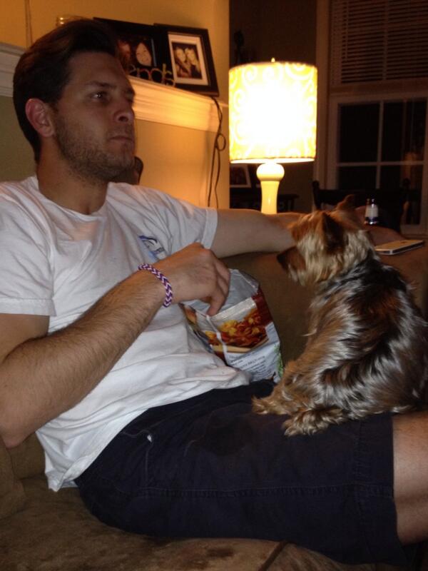 WatchdogBrady's tweet photo. Last time I share my birthday chips from Aunt @MollyABartlett with Dad.. He hogs them. @Corey_Bartlett #starving http://t.co/WrpaFwR4Ox