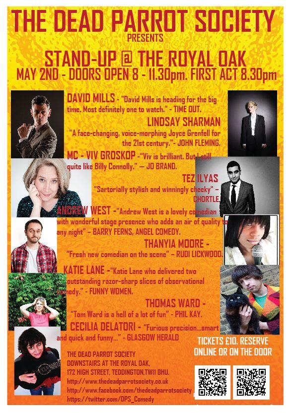 <a href="/KingstonThames/">Kingston upon Thames</a> Rip-Roaring #comedy, Friday 2nd MAY <a href="/RoyalOakT/">The Royal Oak</a> #Teddington 8pm, £10 thedeadparrotsociety.co.uk  PLS RT