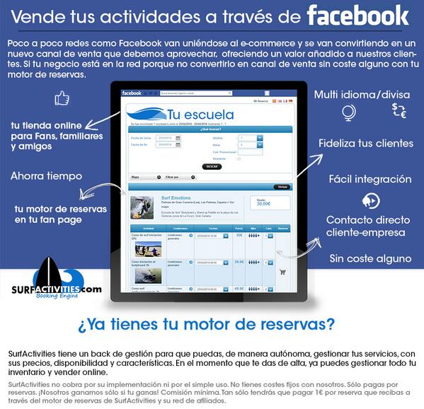 SurfActivities's tweet photo. Vende tus actividades a través de Facebook con el motor #Surfactivities http://t.co/FeWAQygrDi