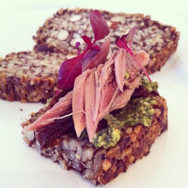Slow roasted lamb shank + kale pesto on buckwheat bread=epic! Recipe here: thebrownpaperbag.com.au/recipe/buckwhe…