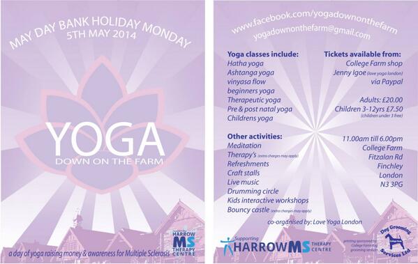 HarrowMS's tweet image. Join us at family-friendly @YogaDowntheFarm on the May Day Bank Holiday! Full details: harrowmscentre.co.uk/events/yoga-do…