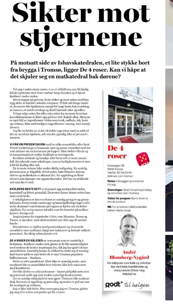 de4roser's tweet photo. Gratulerer De 4 Roser Tromsø med omtale i VG i dag! http://t.co/i18EW2VMrh