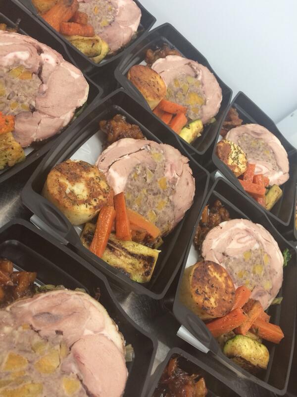 Stuffed shoulder of lamb with apricot chutney ready for a customer