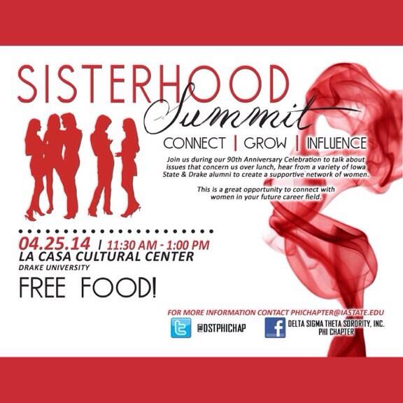 thebrianadionne's tweet photo. LESS THAN 1 HOUR UNTIL THE SISTERHOOD SUMMIT hosted by @DSTPhiChap! #connect #grow #influence #freefood http://t.co/0vWJOAXapc