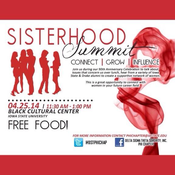 thebrianadionne's tweet photo. LESS THAN 1 HOUR UNTIL THE SISTERHOOD SUMMIT hosted by @DSTPhiChap! #connect #grow #influence #freefood http://t.co/0vWJOAXapc