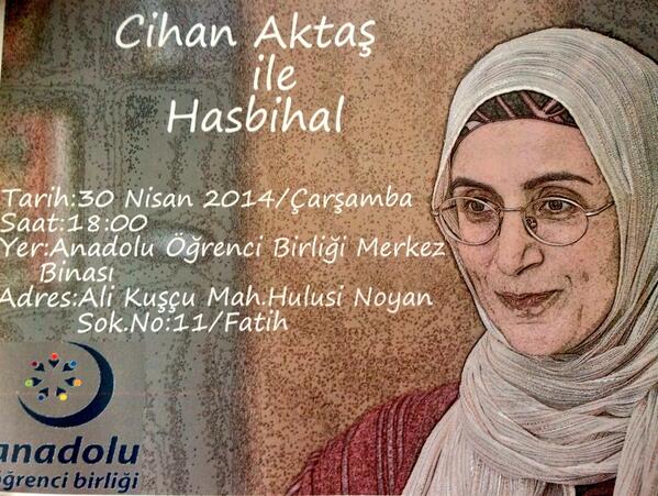 "Cihan Aktaş ile Hasbihal"
30 Nisan Çarşamba 18:00
Yer: AKDAV Genel Merkez
<a href="/anadoluogrenci/">Anadolu Öğrenci Birliği</a> 
@cihann_aktas