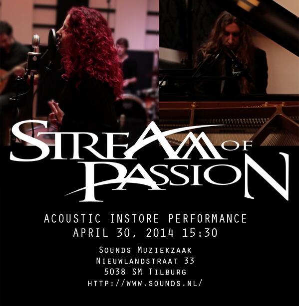 StreamOfPassion's tweet image. In-store appearance and acoustic set at Sounds in Tilburg, upcoming Wednesday, April 30 at 15:30. Be there!