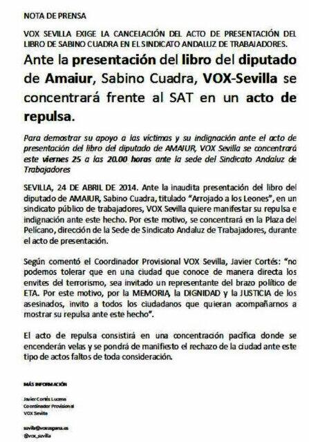 @todoscontraetay ¿Podéis difundir la concentración contra el homenaje proetarra de esta tarde en Sevilla? Gracias.