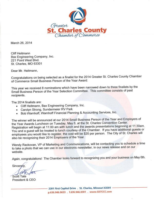 BaxEngineering's tweet image. Congratulations to Cliff Heitmann on his nomination as @gstccc Small Business Person of the Year Award!