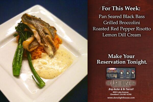 dons_lighthouse's tweet photo. Pan Seared Sea Bass, Grilled Broccolini, &amp; Roasted Red Pepper Risotto with a Lemon Dill Cream. http://t.co/lbkht5H6pC http://t.co/8Vs8x6ptwK