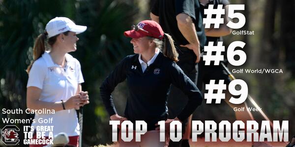 GamecockWGolf's tweet image. Current rankings for the #Gamecocks - No. 5 Golfstat, No. 6 Golfworld/WGCA and No. 9 Golfweek