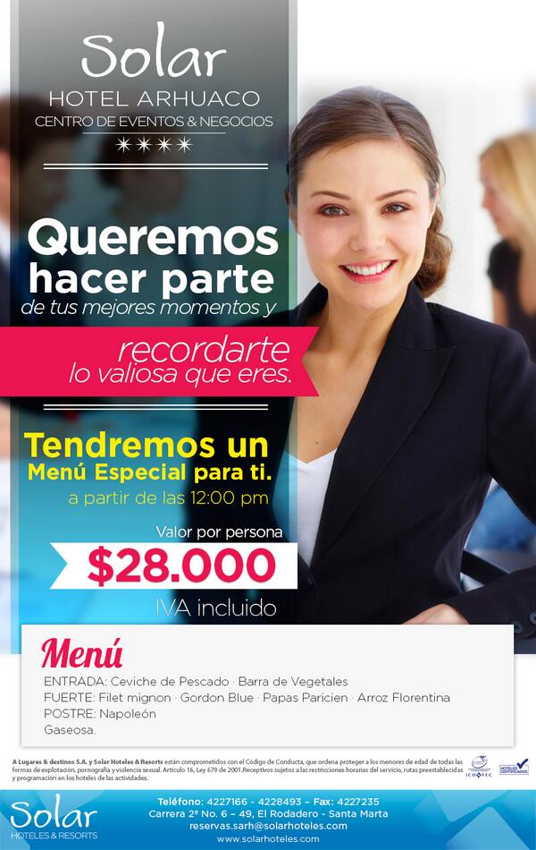 HotelArhuaco's tweet photo. @HotelArhuaco Quiere ser parte de tus mejores momentos. disfruta de esta invitación al máximo. Feliz Dia Secretaria http://t.co/DRHmLLaQB9