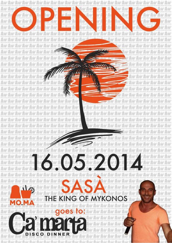 MoMaDisco's tweet photo. Apertura del nostro "Giardino Estivo" presso #CaMarta a partire da Venerdì 16 maggio, guest: #sasamykonos ! http://t.co/y2rE6vfOqY