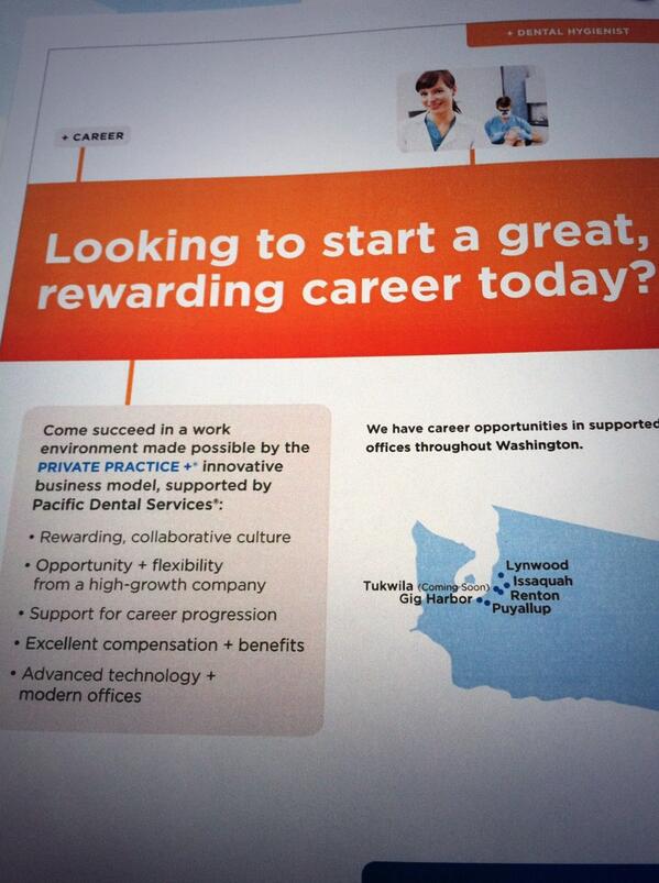 PacDenRecruiter's tweet photo. #growingfast in #washington #hygienists #dentalassistants #dentists #operationmanagers #WeWantYou http://t.co/TVC9s2Vrnl