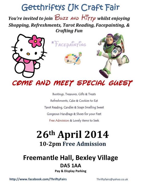 Today “<a href="/GetthriftyFairs/">Getthrifty's  Fairs</a>: craft fair in Bexley Village meet Hello kitty &amp; Buzz, shopping, tarot, crafts, cakes &amp; more ”