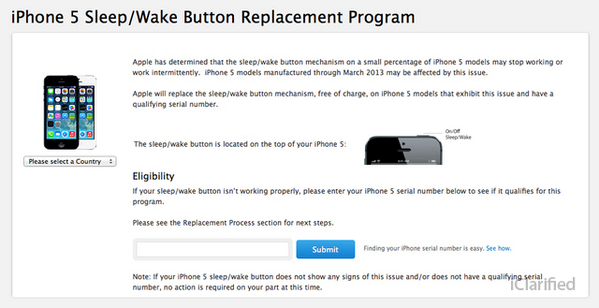 iClarified's tweet photo. Apple Launches iPhone 5 Sleep/Wake Button Replacement Program... http://t.co/OSlNPlo9cB http://t.co/goB537nLgR