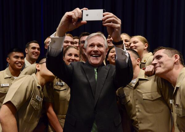 USNavy's tweet photo. .@SECNAV selfie with @ASU midshipmen http://t.co/QxyX1GiUz2