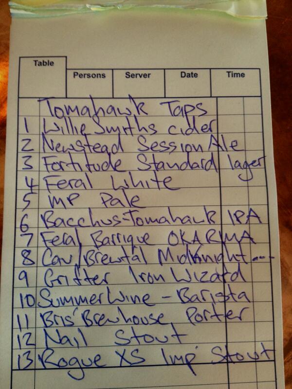 TomahawkBar's tweet photo. Saturday taps at Tomahawk. @NewsteadBrewing session @FortitudeBrewCo standard @brewtalbrewers midnight mongrel http://t.co/sghQ4crURE