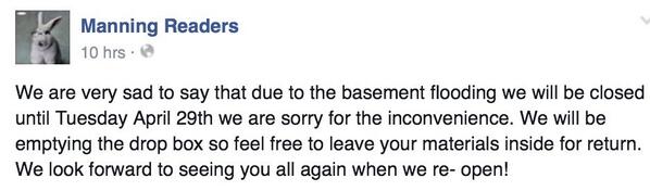 Manning_AB_836's tweet image. Library Basement is a little wet #SpringProblems