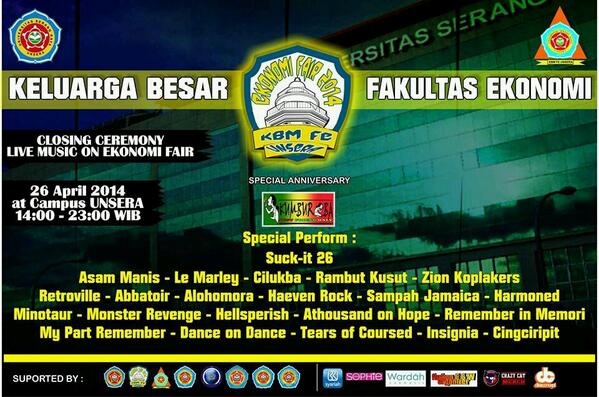 NOW! We'll action on EKONOMI FAIR 2014 at Universitas Serang Raya! &amp; we'll play off 4pm! come to mosh not the fight!