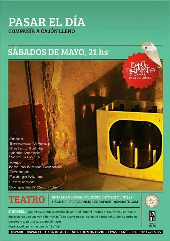 SonrisaTeatro's tweet photo. Recomendadísima! 
Sábados de mayo a las 21 hs en Espacio Disparate. #teatro #recomendado http://t.co/5wjdVH65Wo