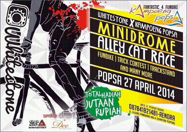 kampoeng_popsa's tweet photo. Minidrome Alley Cat Ride - POPSA 27 APRIL 2014. More info: 087841821481 (Rendra) @whitestone_mks http://t.co/rrk1AI1uKs