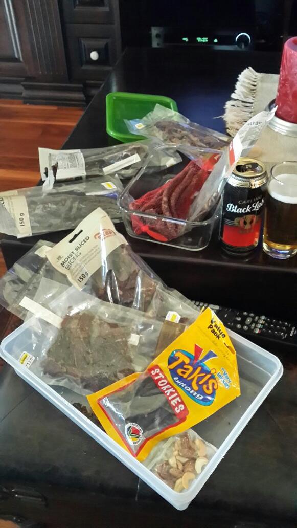 FrankTank_24's tweet photo. Rugby, cricket, beer and all the types of biltong u can think of #daaaamn http://t.co/PkgG4sCRsJ