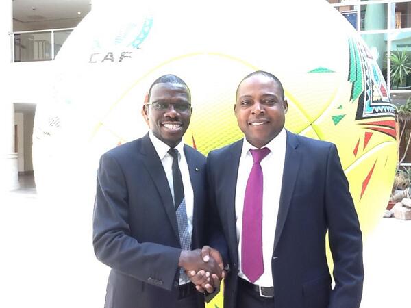 OEric_Mwanza's tweet image. Welcoming @FAZFootball president @KalushaPBwalya at CAF HQ in Cairo. #AFCON2015 draw &amp;amp; ExCo meetings @Emy_Casaletti