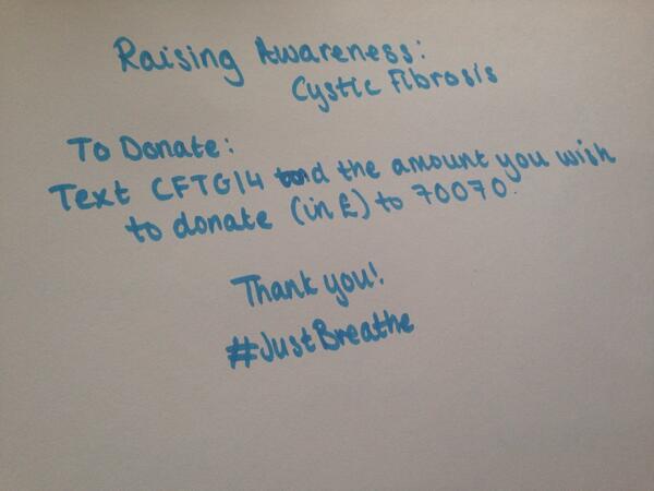 vowelhats's tweet image. My cousin suffers from it so if you could help or even just RT, that would be wonderful.
#CysticFibrosis #JustBreathe